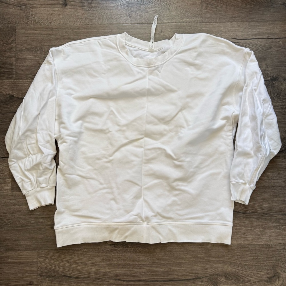 Lululemon Solid White Pullover Crewneck Sweater 12 Women STAINS